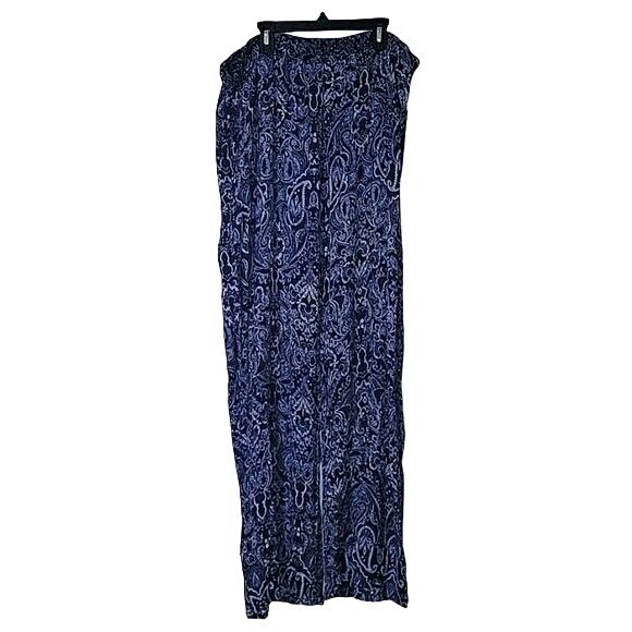 Seven7 Palazzo Pants Wide Leg Paisley Print Lounge Casual Blue L Bohemian casual - Picture 1 of 8